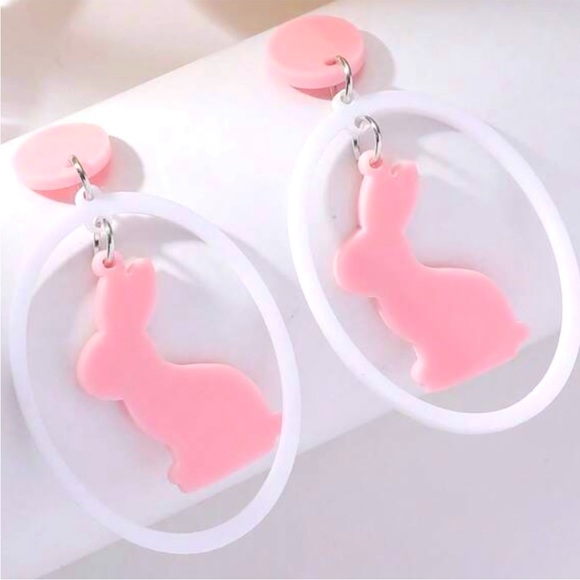 Pink and White Bunny Earrings - Picture 1 of 6